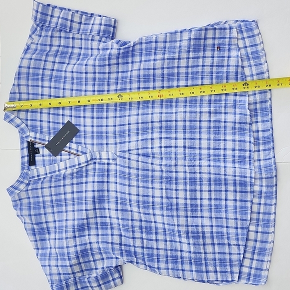 Tommy Hilfiger Women's Blue White Plaid Cotton Popover Short Sleeves Shirt Small - Picture 12 of 15
